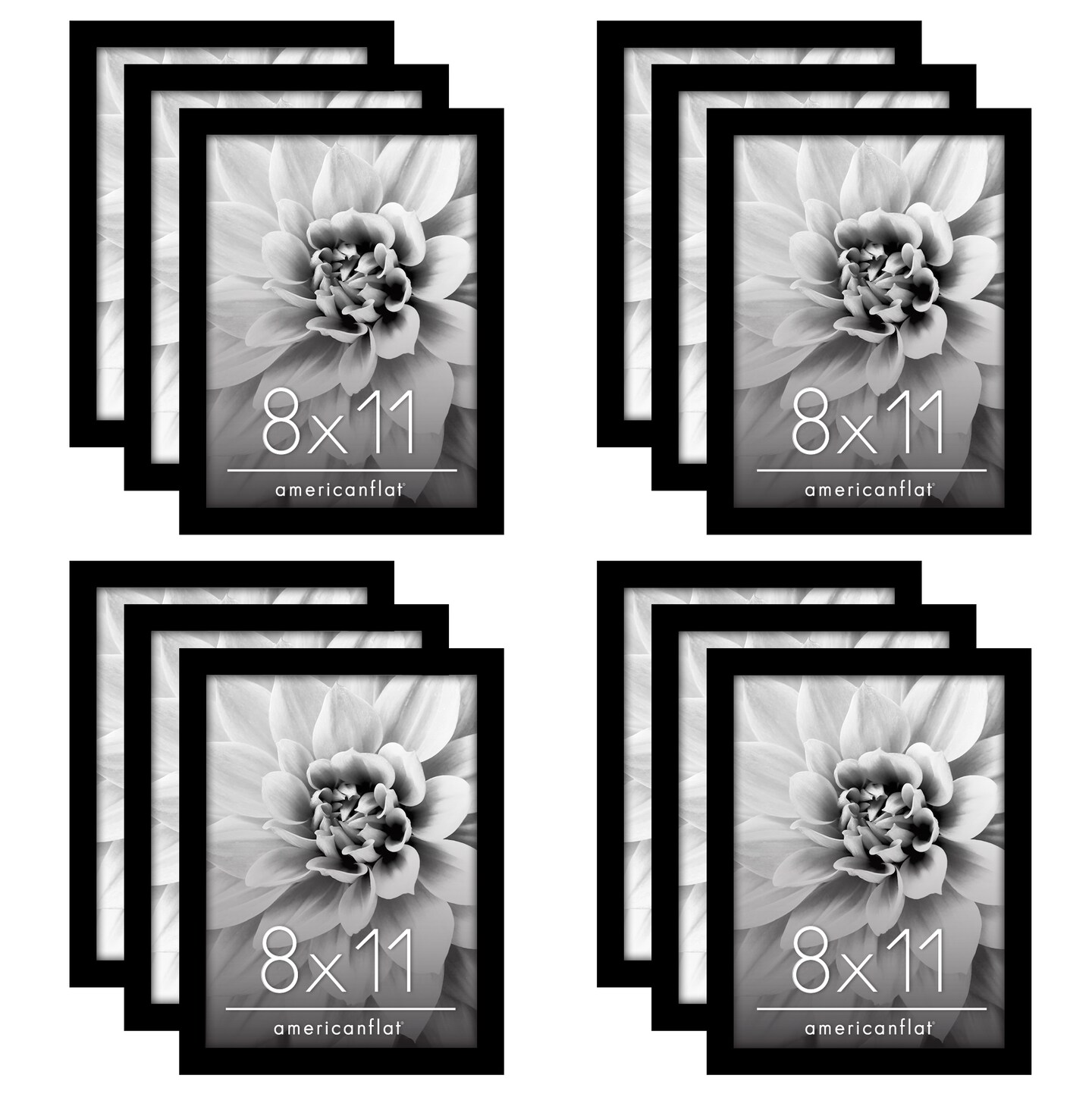 Americanflat Gallery Wall Picture Frames - Set of 12 - Picture Frame Set for Wall Collage - Plexiglass Cover - Hanging Hardware - Includes Easel - Black