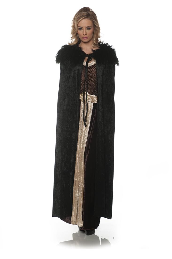 Women&#x27;s Panne Renaissance Costume Cape w/ Faux Fur Trim - Black
