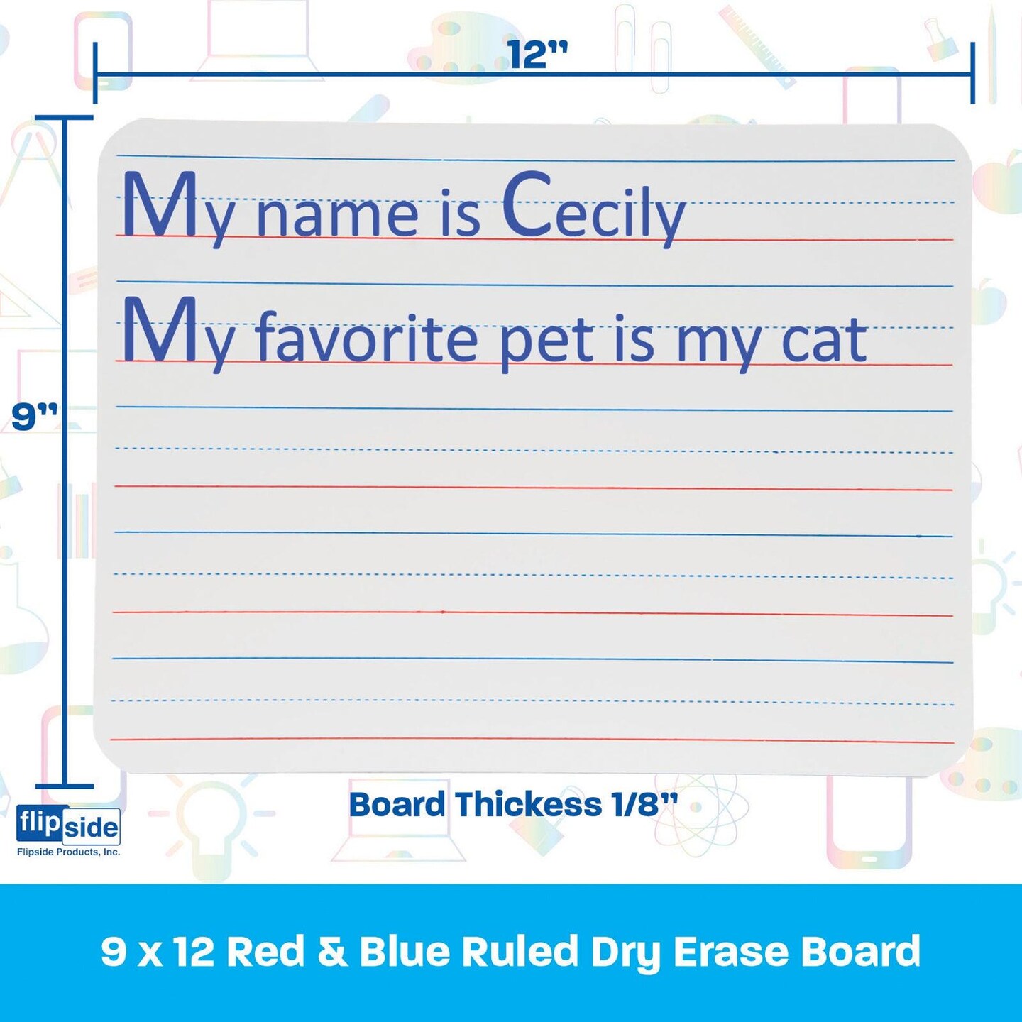 Two-Sided Dry Erase Board, Plain/Ruled, 9&#x22; x 12&#x22;, Pack of 4