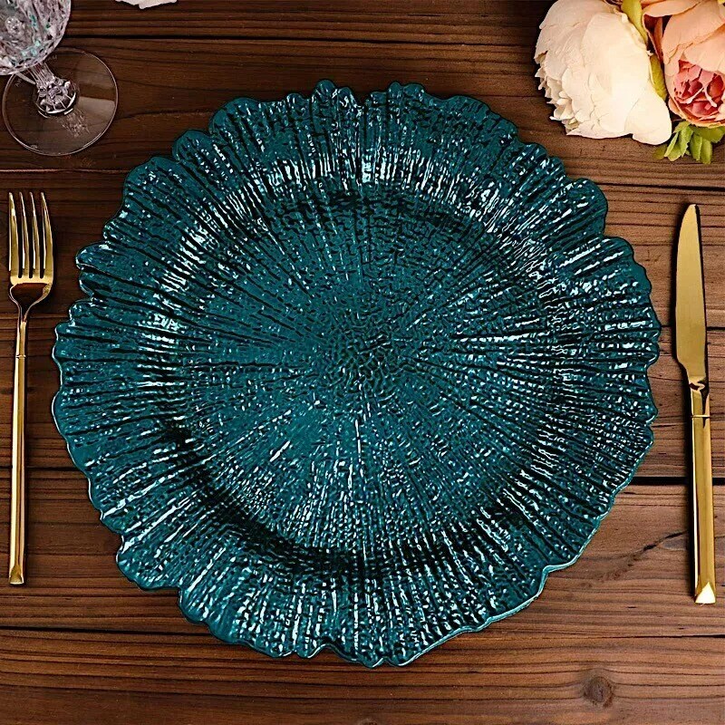 24 TEAL 13&#x22; Round Textured Charger Plates