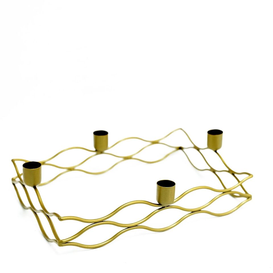 4 arm GOLD Metal Rectangular Candelabra Taper CANDLE HOLDERS