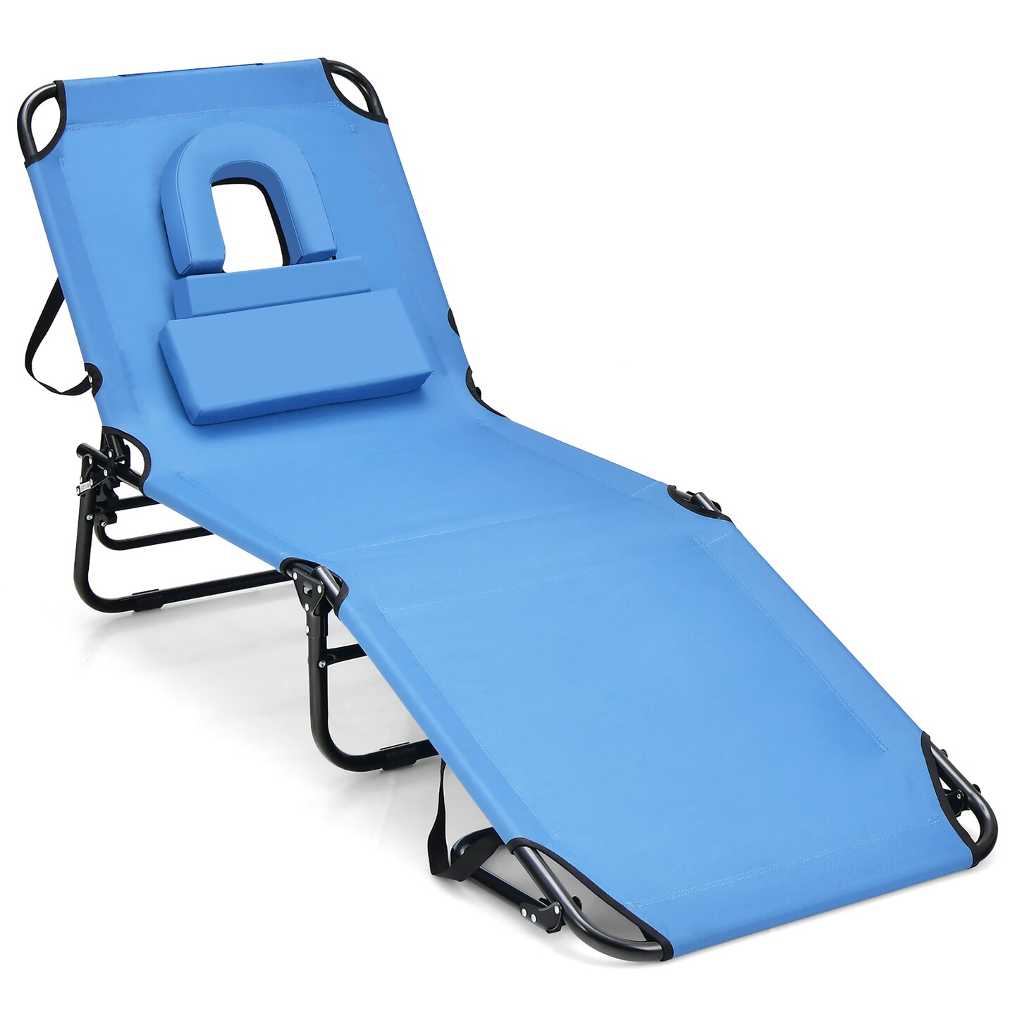 Costway 5-Position Adjustable Backrest  Beach Chaise Lounge Chair with Face Hole Pillows