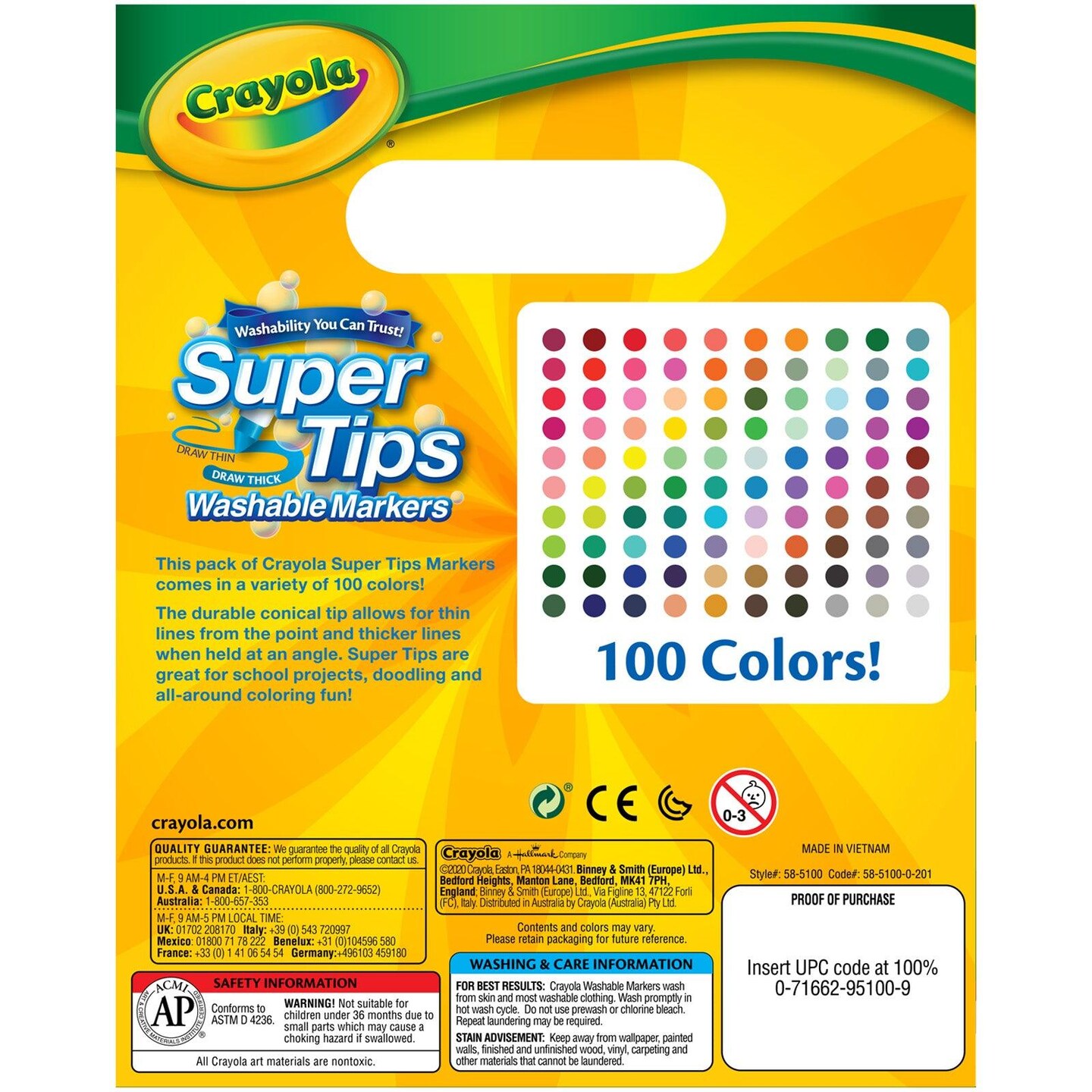 Washable Super Tips Markers, Pack of 100