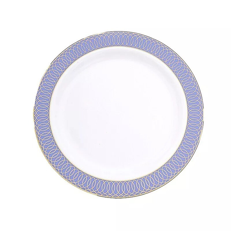 NAVY BLUE 10 Round 10&#x22; Plastic Dinner PLATES Spiral Rim Design