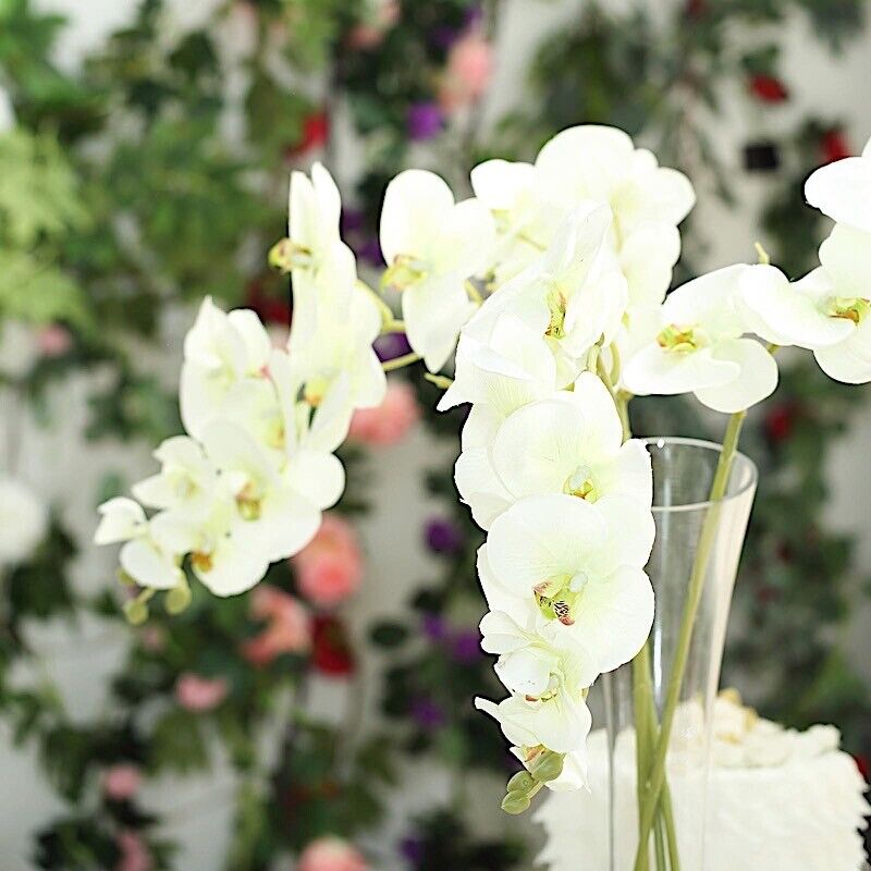 2 IVORY 40&#x22; tall Faux Silk Orchid Flowers Sprays Stems