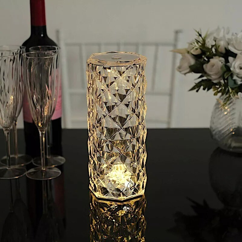 9&#x22; CLEAR Acrylic Crystal DESK LAMP Decorative Rose LED Light