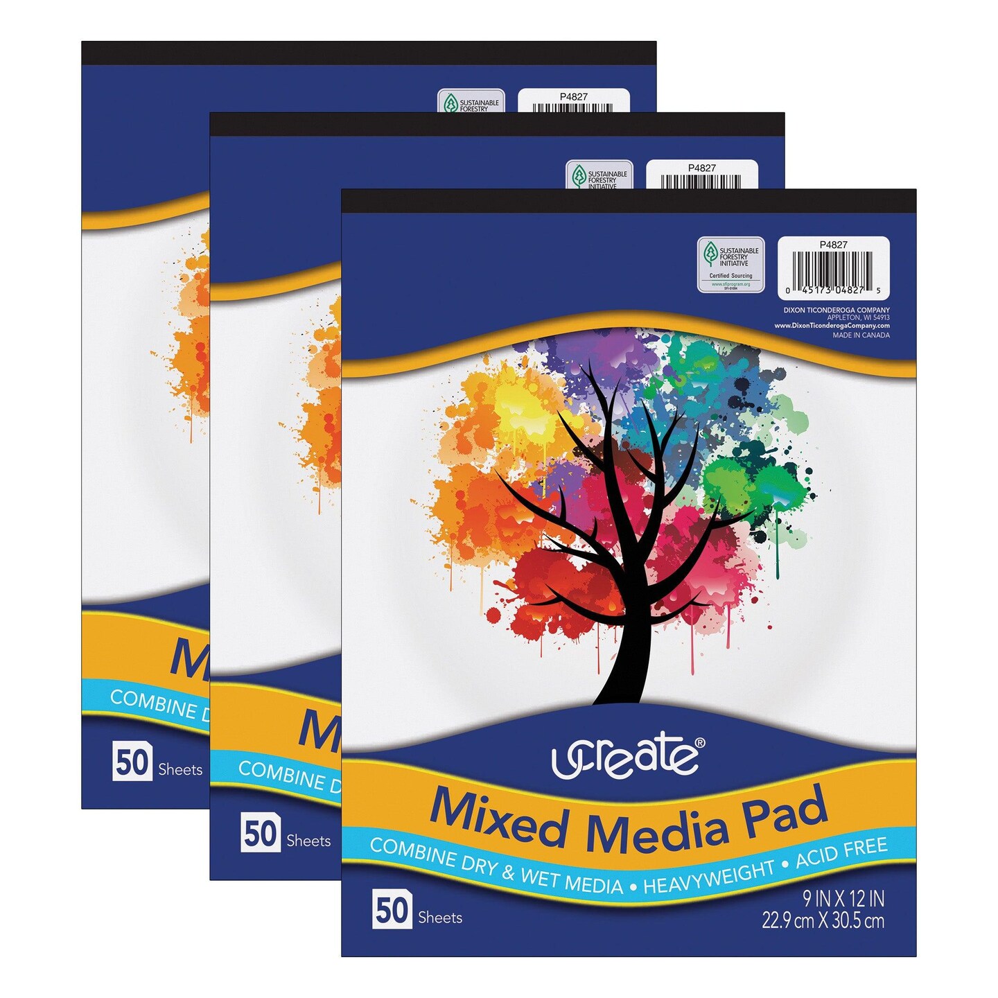 Mixed Media Pad, 9&#x22; x 12&#x22;, 50 Sheets, Pack of 3