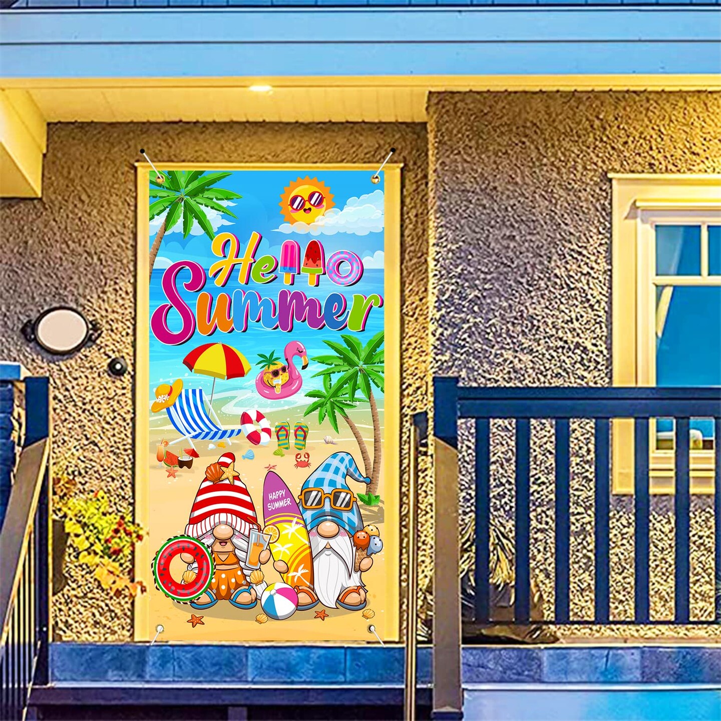 Summer Party Decorations Door Cover, 6x2.9 FT Hello Summer Banner for Door, Summer Decorations Door Banner, Summer Decorations for Home Hello Summer Door Cover tineit