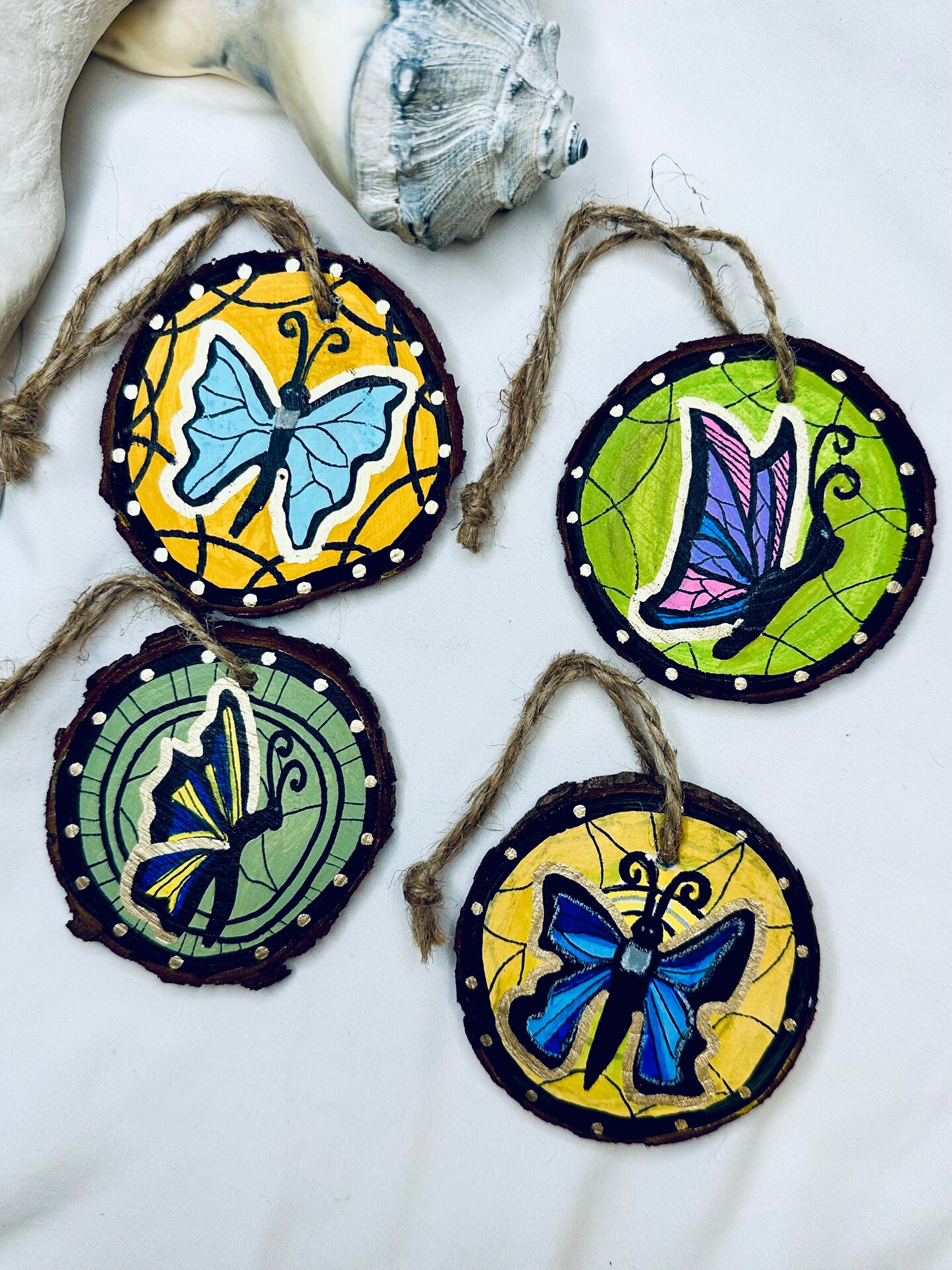 Painted Butterfly Ornament 4 piece set