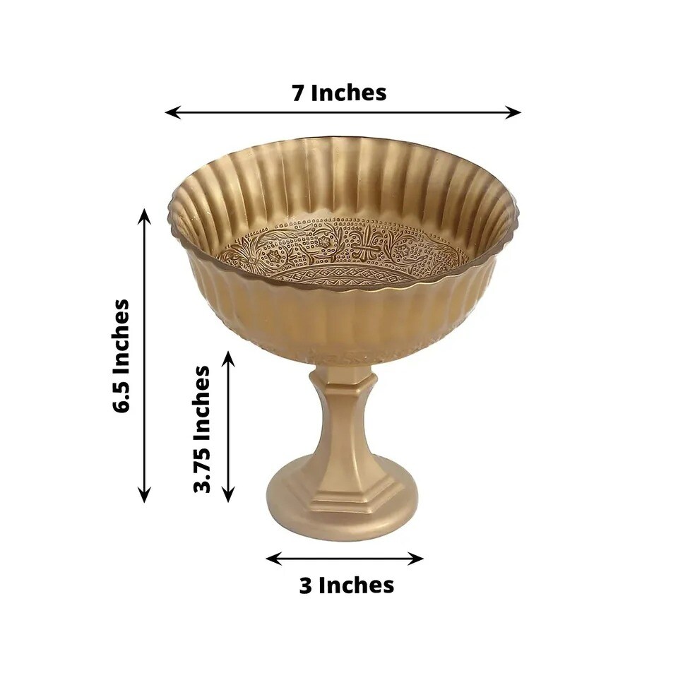 7&#x22; GOLD Roman Style Metal Compote VASE Flower Bowl Centerpiece