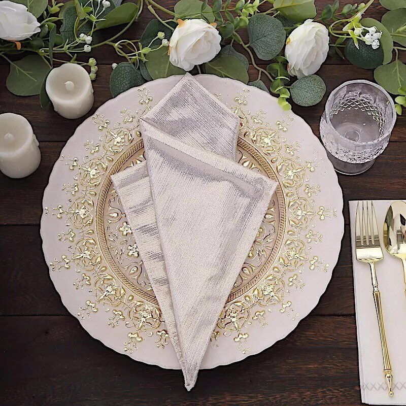 BEIGE 5 Polyester 20&#x22; x 20&#x22; Dinner Table NAPKINS Sequin Dots