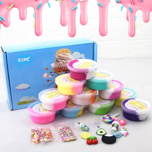 Ktowepua Butter Slime Kit Two-Toned 11 Packed Fidget Toy, Educational Slime Toys, Birthday Gifts Prize Party Favors for Girl Boys Kids 6 7 8 9 10 11 12