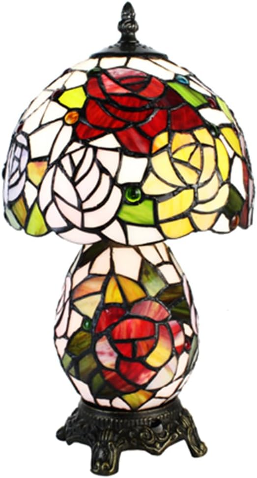 Double Rose Tiffany Stained Glass Shade &#x26; Lamp Base - Perfect for a Living Room, Bedroom, Office, &#x26; More