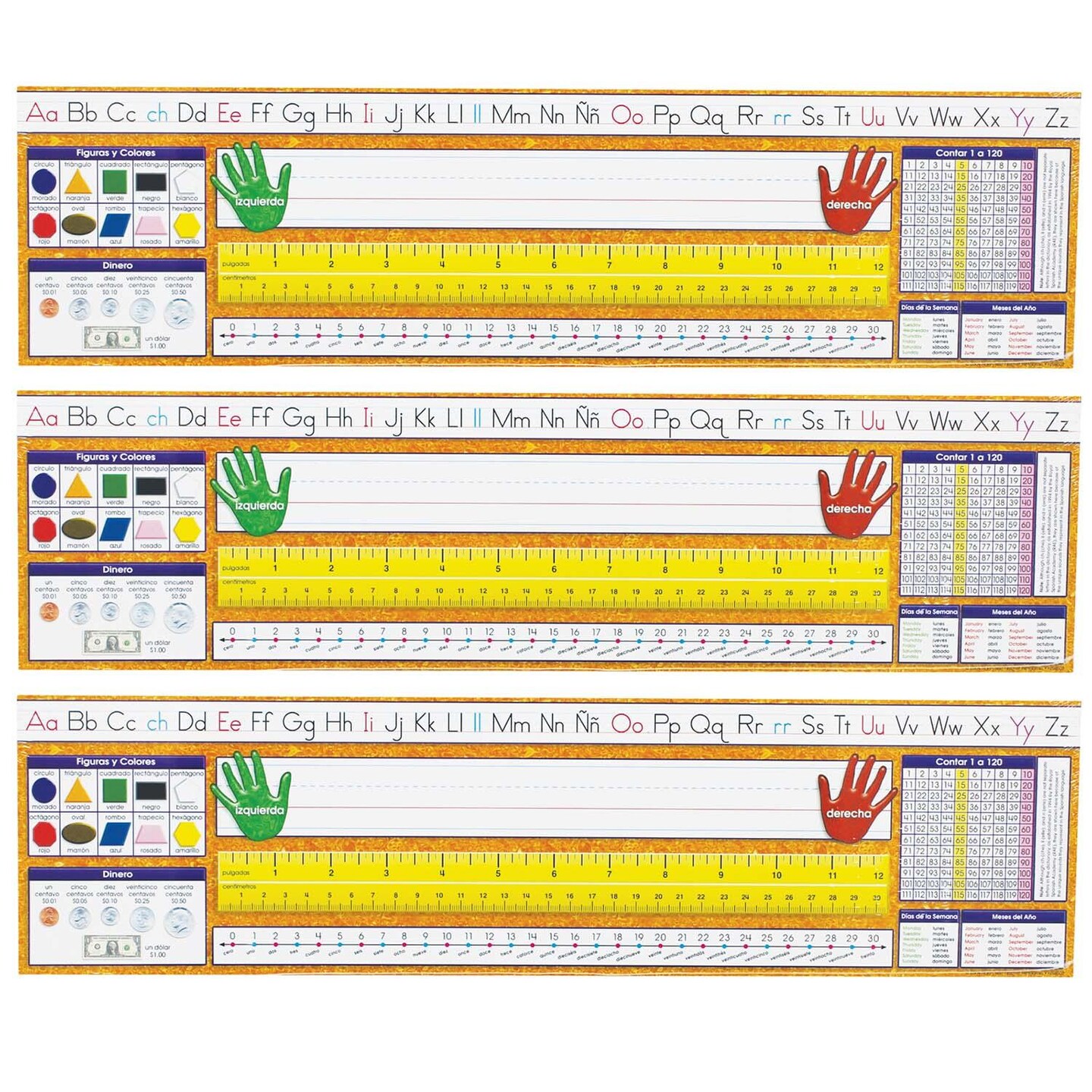 Traditional Manuscript Spanish Desk Plates, 19&#x22; x 5&#x22;, 36 Per Pack, 3 Packs