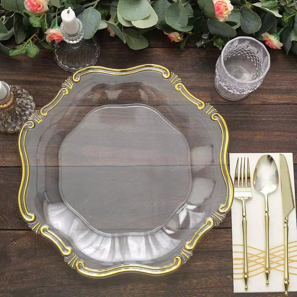 24 CLEAR GOLD 13" Round Elegant Charger Plates Wedding Dinner
