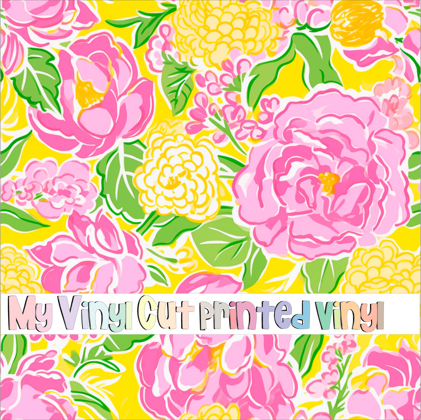 12 x 12 inch Sheet of Printed Vinyl or HTV in the Preppy Florals S Pattern