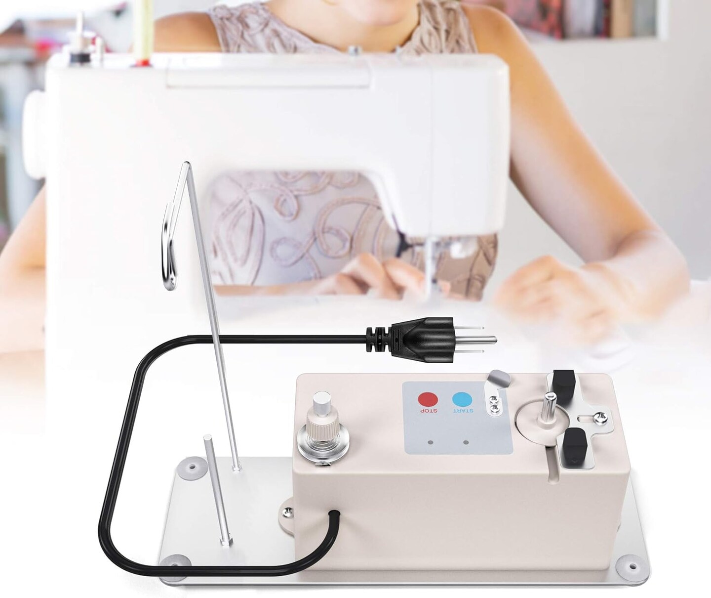 Automatic Bobbin Winder for Sewing Machine Electric Bobbin Winding with Spool Thread Stand for Brother, Babylock, Singer, Janome, Automatic Thread Sewing Machine Accessory