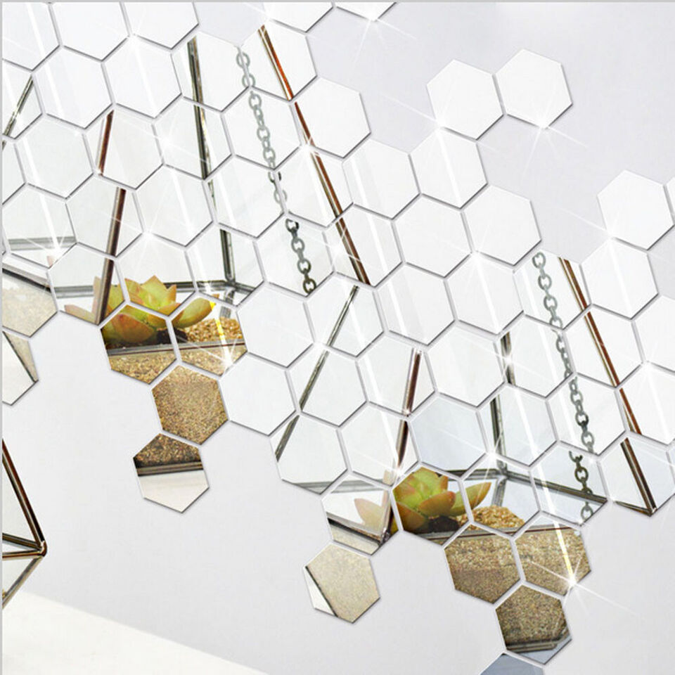 12pcs 3D Hexagon Acrylic Mirror Wall Stickers