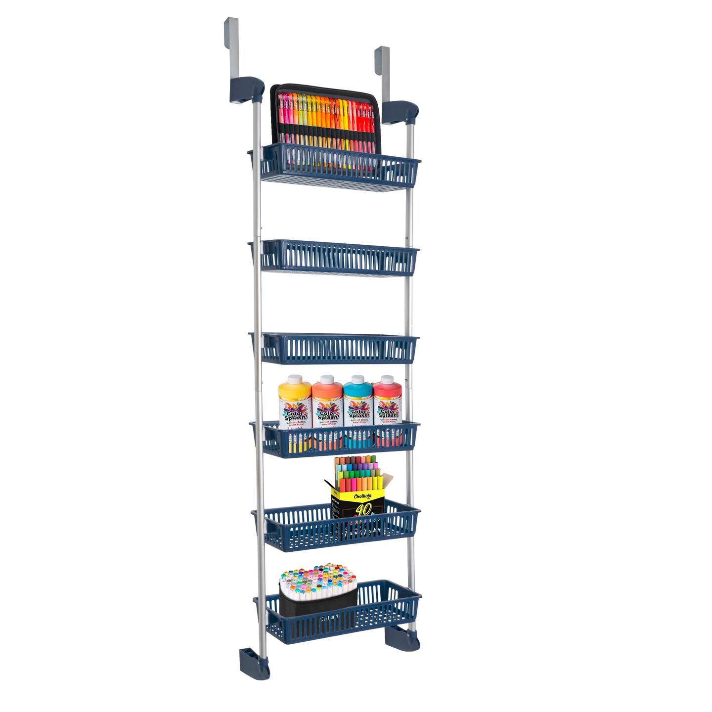 Smart Design 6-Tier Over-The-Door Hanging Pantry Organizer with 6 Full Baskets - Blue