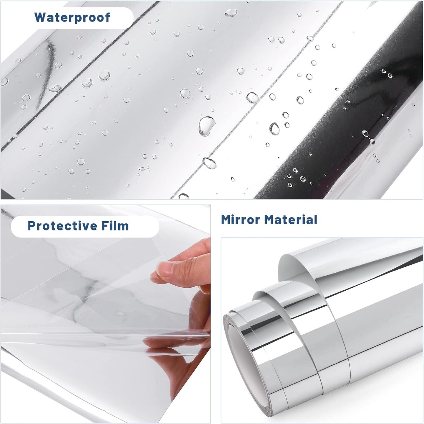 Chrome Silver Mirror Adhesive Vinyl for DIY Decor,Chrome Vinyl Mirror Film Silver Vinyl Permanent Vinyl Roll - 12 Inch X 6 FT,Mirror Metallic Silver Permanent Vinyl for Home and Car Decal