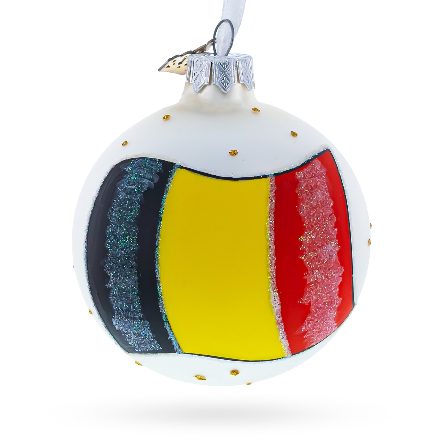 Flag of Belgium Glass Ball Christmas Ornament 3.25 Inches