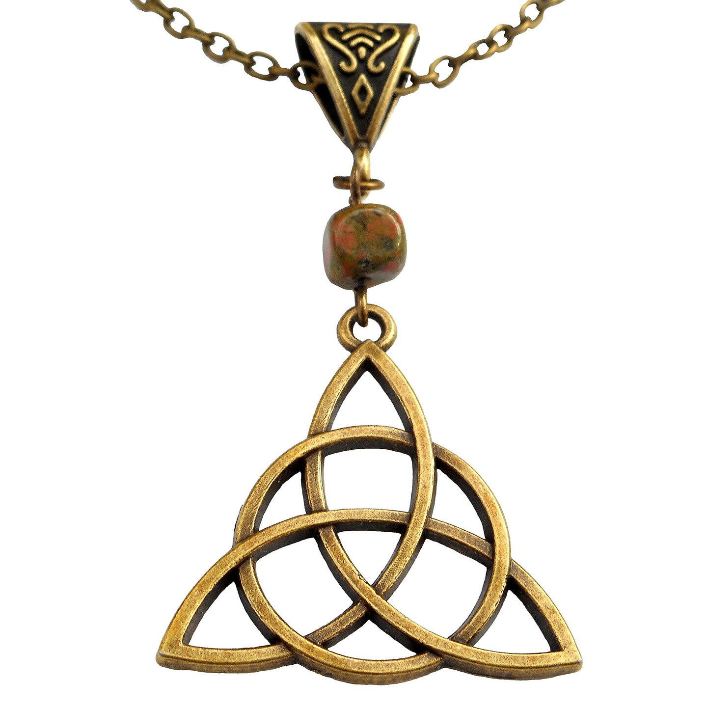 Antique Brass Tone Triquetra Trinity Knot Charm with Unakite Bead Pendant  Necklace, Celtic Jewelry Gift MakerPlace by Michaels
