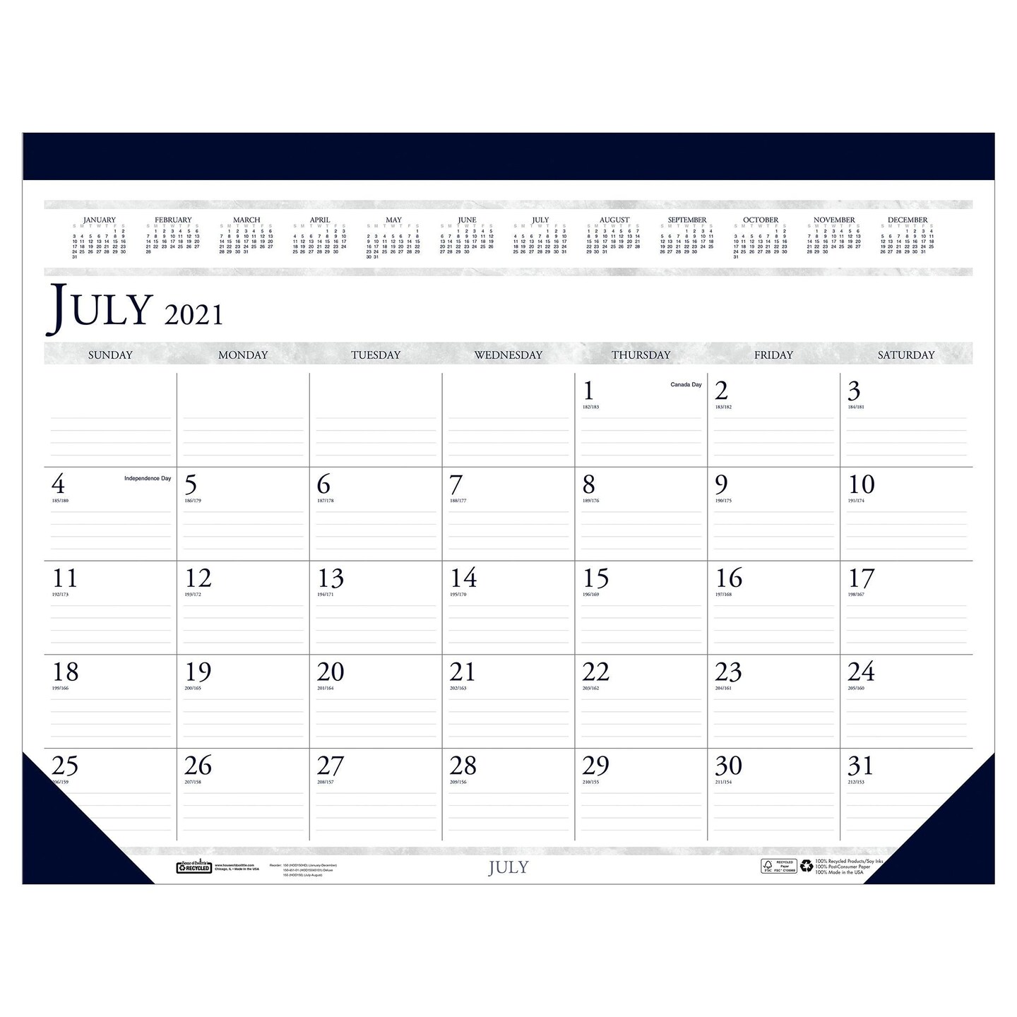 Monthly Academic Calendar Classic Desk Pad, 14 Months (Jul-Aug), 22&#x22; x 17&#x22;