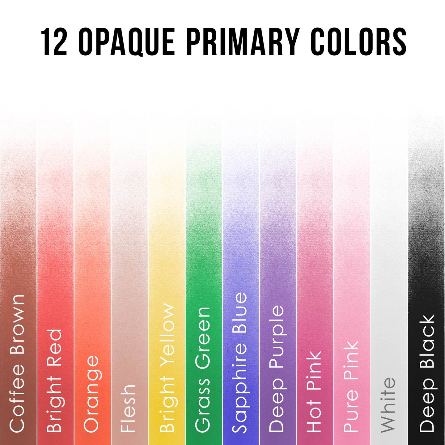 12 Color Primary Opaque Colors Acrylic Airbrush Paint Set with Reducer &#x26; Cleaner, 1 oz. Bottles