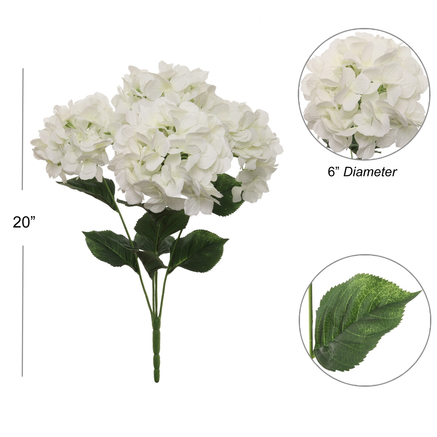 21&#x22; Artificial Hydrangea Bush - 5 Silk Flowers with Green Leaves - Perfect for Bouquets, Home Decor - Elegant Year-Round Display, Floral Home by Artificial Flowers