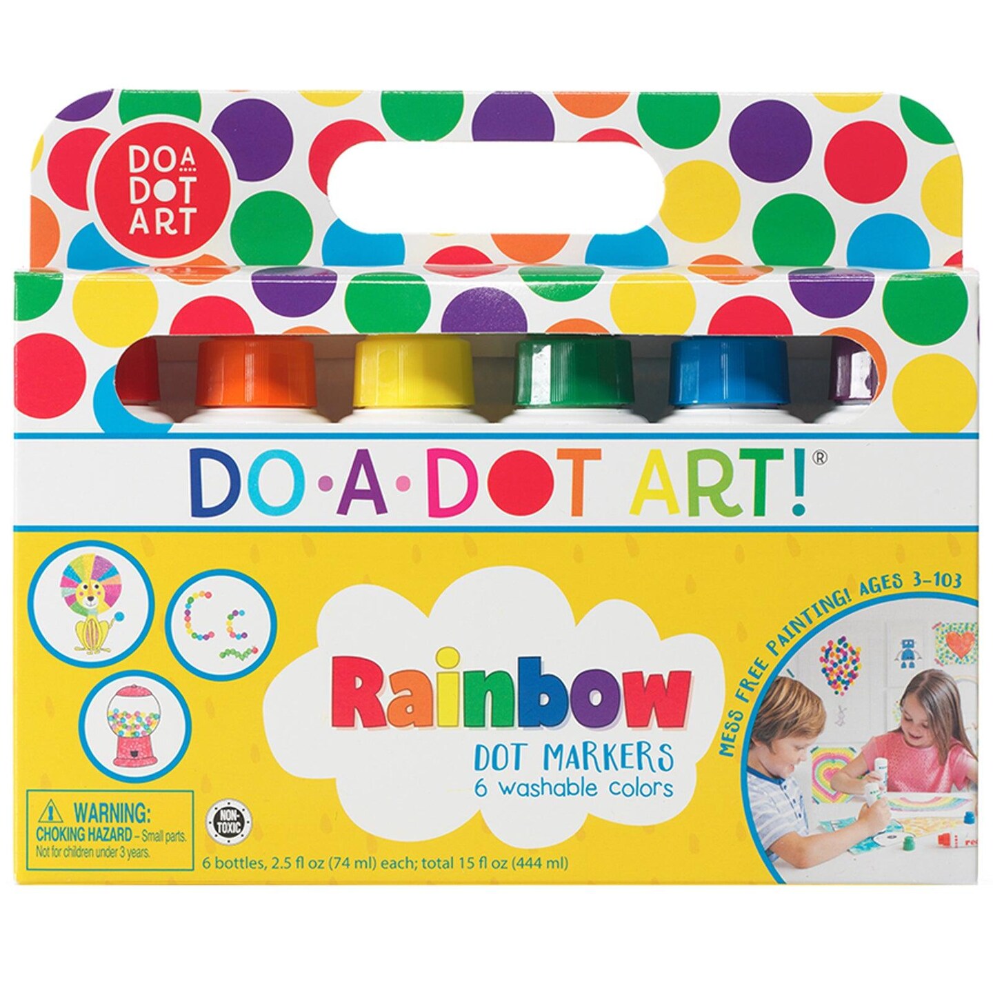 Washable Rainbow Dot Markers, 6 Colors Per Pack, 3 Packs