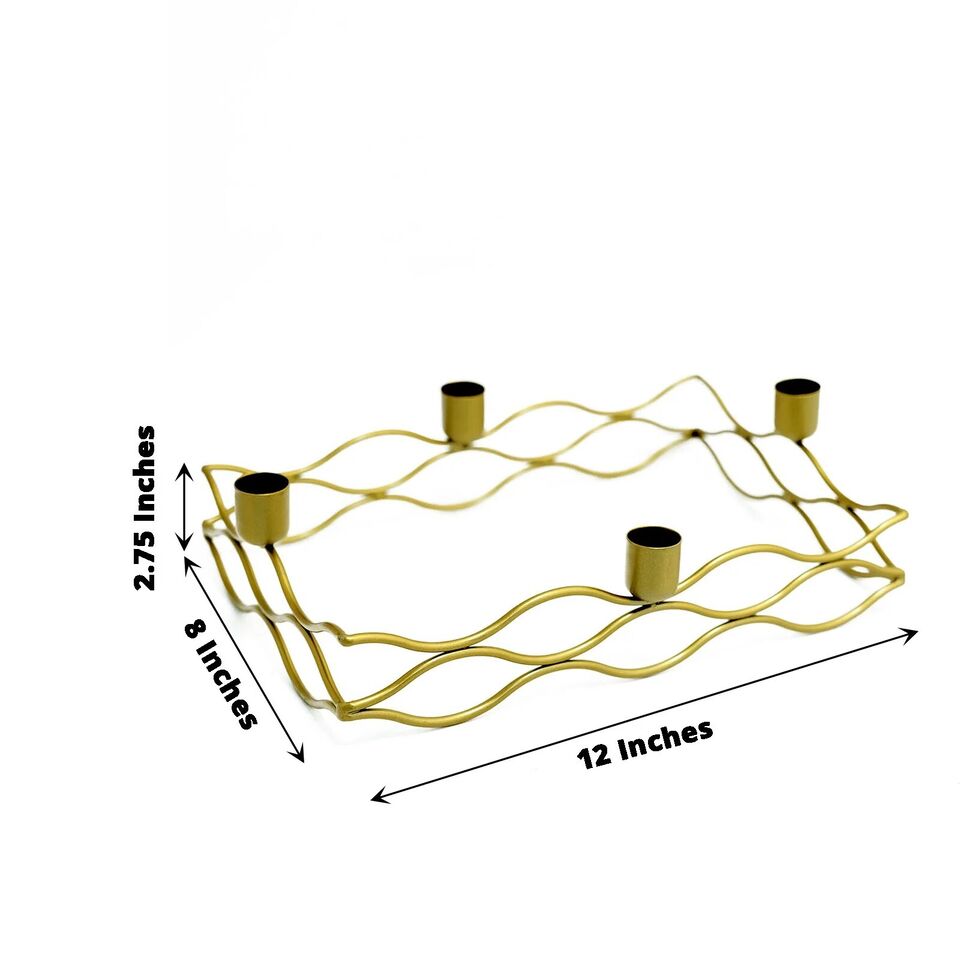 4 arm GOLD Metal Rectangular Candelabra Taper CANDLE HOLDERS