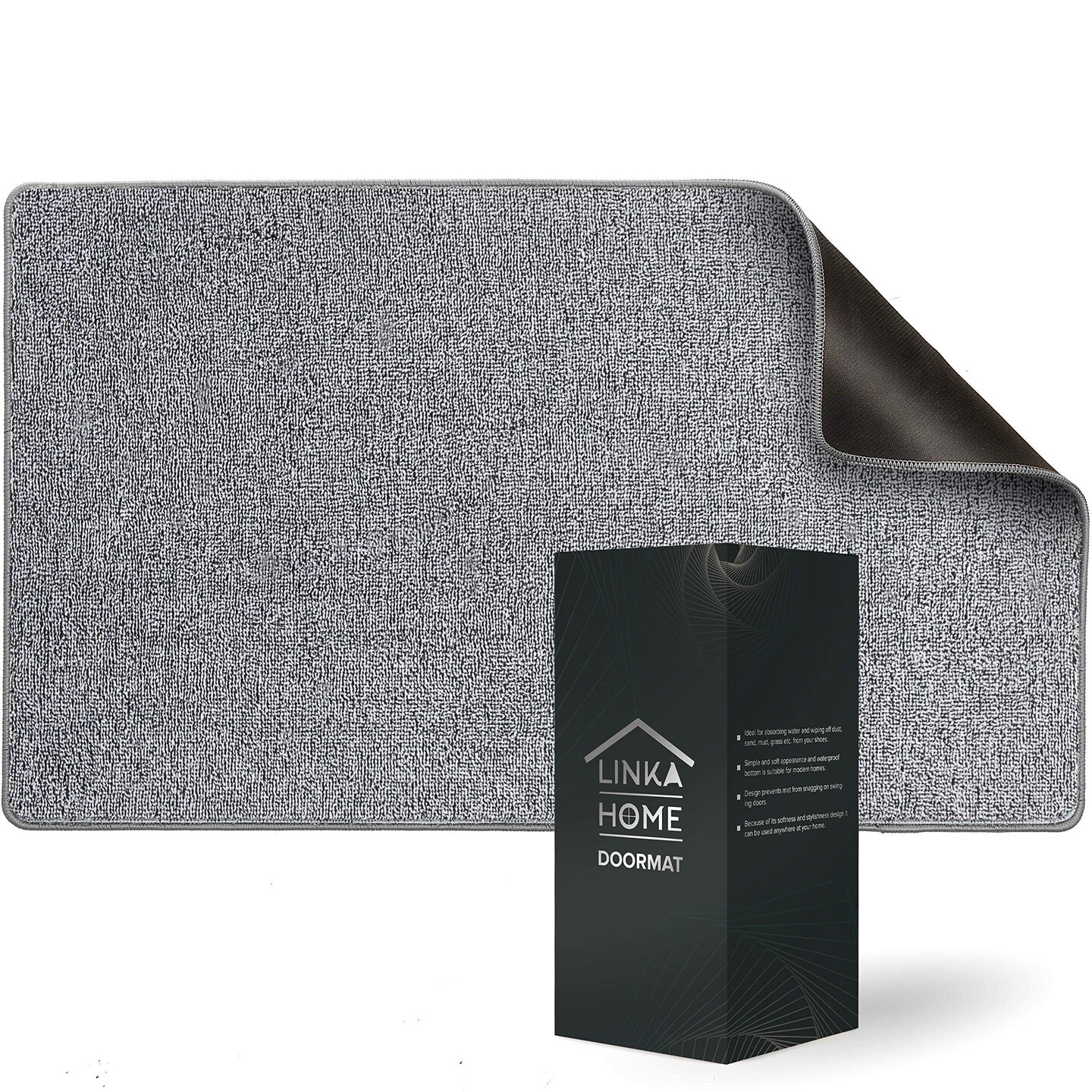 Linka Home Durable Indoor Doormat for Entrance 27.2&#x201D;x 19.7&#x201D;   Super Absorbent Rug for Entryway   Soft and Washable Grey Door Mat Inside Non Slip   Low Profile Front Door Rug with Rubber Backing   Grey