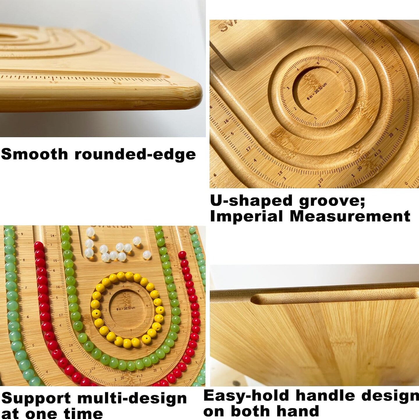 Bamboo Beading Board with Zipper Storage Case, Imperial Measurements Marked Wood Bead Design Board for Bracelet, Necklace, Bead Mat for Jewelry Making Tray, 15.35 * 11.42 * 0.39&#x22;