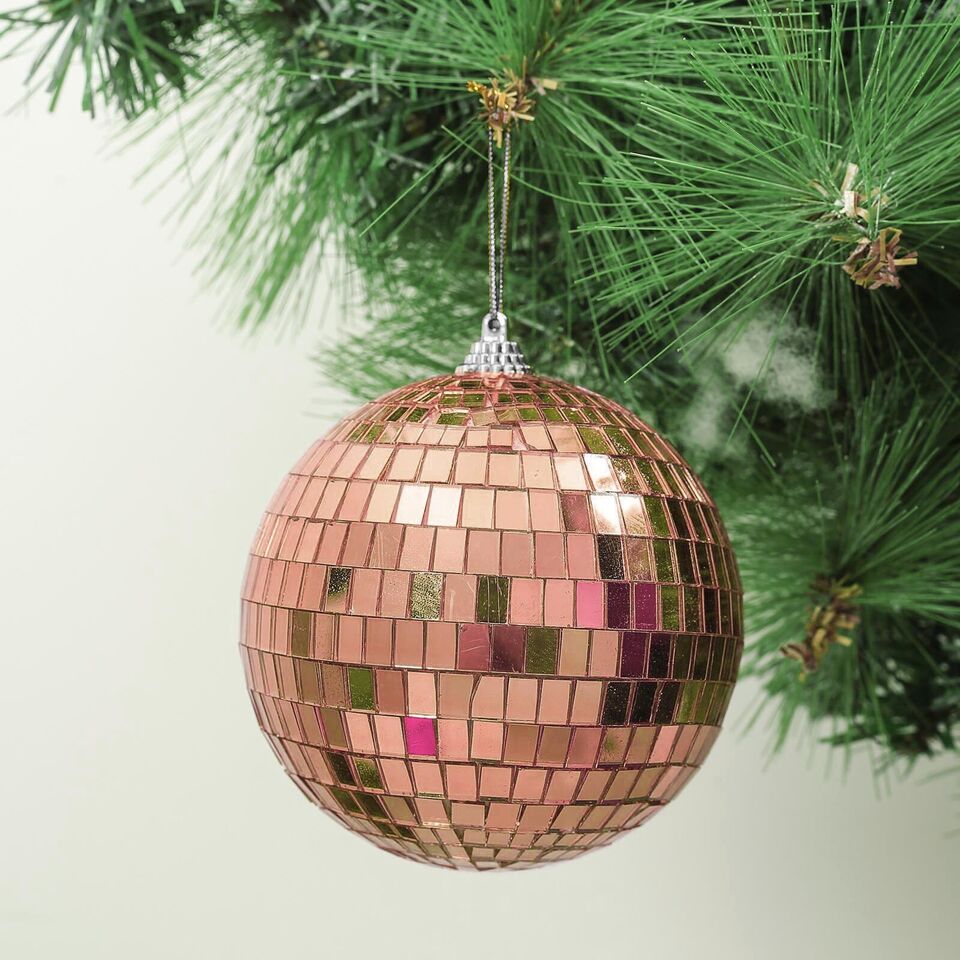 4 Rose Gold 4&#x22; wide Glass Mirror Disco Balls Ornaments