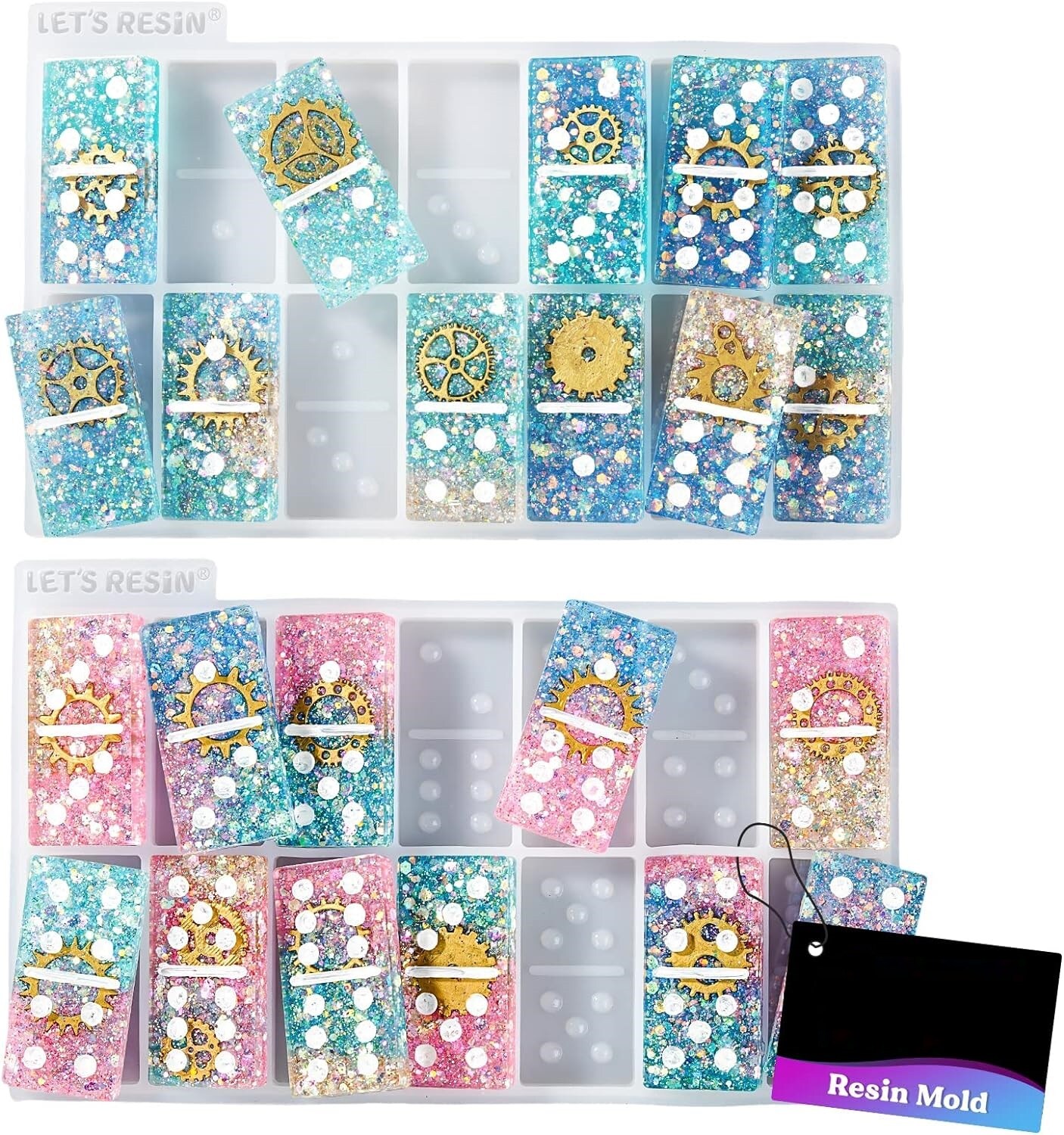 Resin Molds, Double 6 Domino Epoxy Mold Standard Size, Glossy Molds for Resin Casting, Silicone Molds for Epoxy Resin, UV Resin,Shiny & No Scratches & Durable