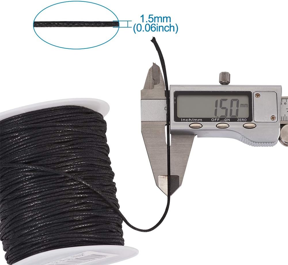 100 Yards 1.5mm Waxed Cotton Cord Macrame Bracelet Necklace Jewelry Making Waxed Beading Thread String (Black)