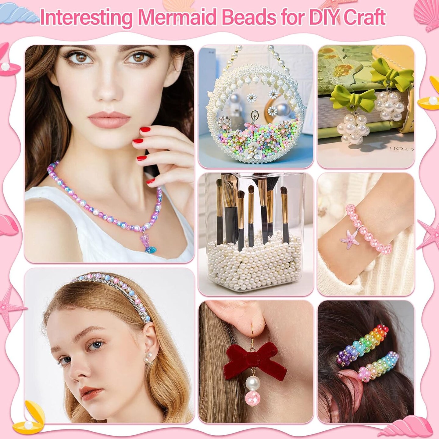 802Pcs Bracelet Making Kit for Girls Mermaid Beads for Jewelry Making Assorted Sizes 6mm 8mm Jewelry Making Kit with Mermaid Shell Pendants, Mermaid Beads for Bracelet Necklace DIY Craft