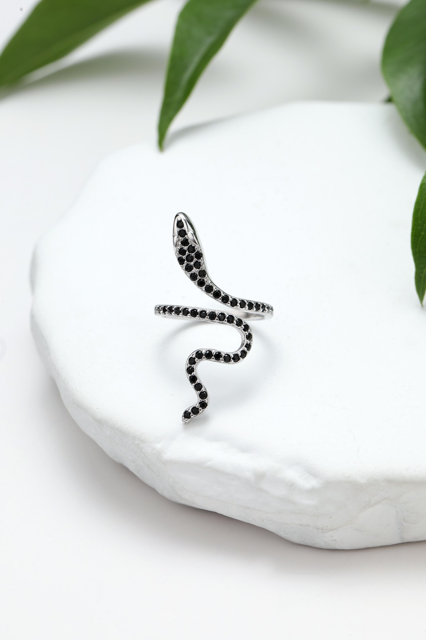 925 Sterling Silver Crystal Snake Ring by Wishlilly • Statement