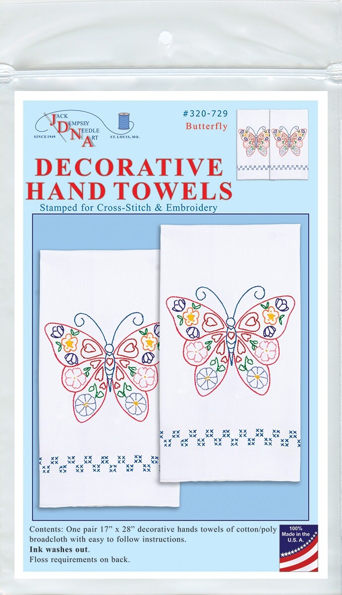 Jack Dempsey Stamped Decorative Hand Towel Pair 17&#x22;X28&#x22;-Butterfly