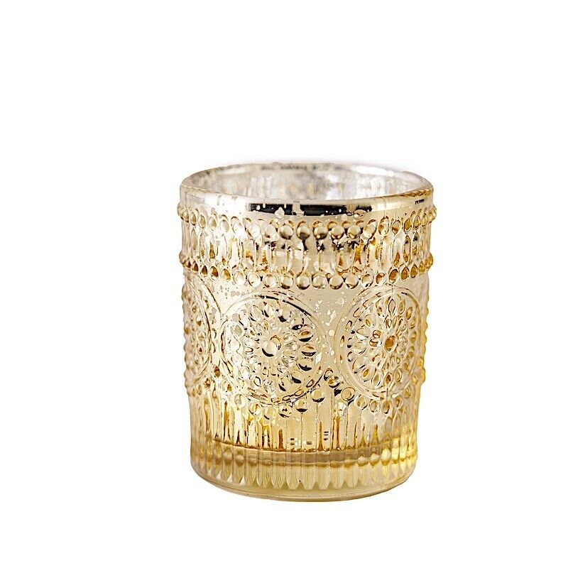 6 pcs Gold Mercury Glass Votive Candle Holders Primrose Design