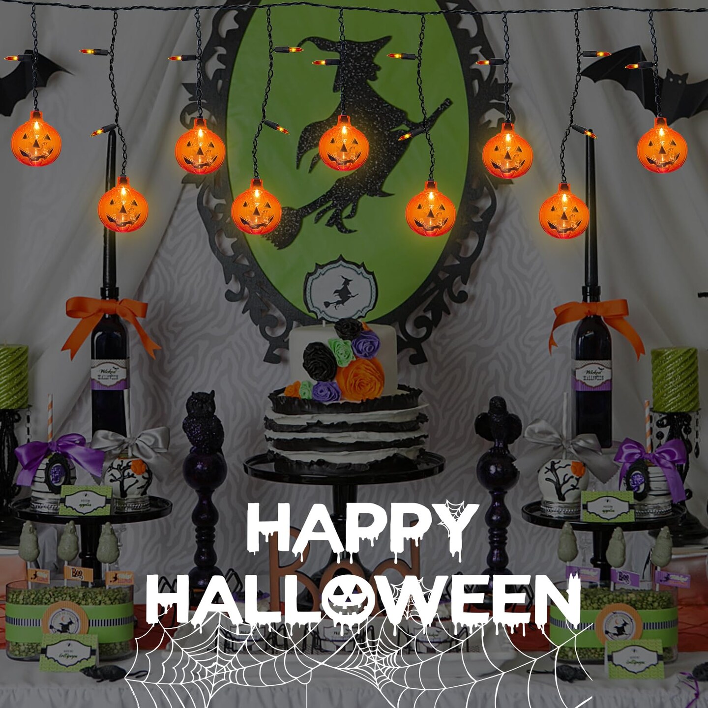 Halloween 7FT Pumpkin Curtain Lights with 10 Waterproof Pumpkin String Lights, 25 LED Halloween Themed Lights for Windows, Porches, Stairs, Bars, Outdoor, Indoor Party Decorations