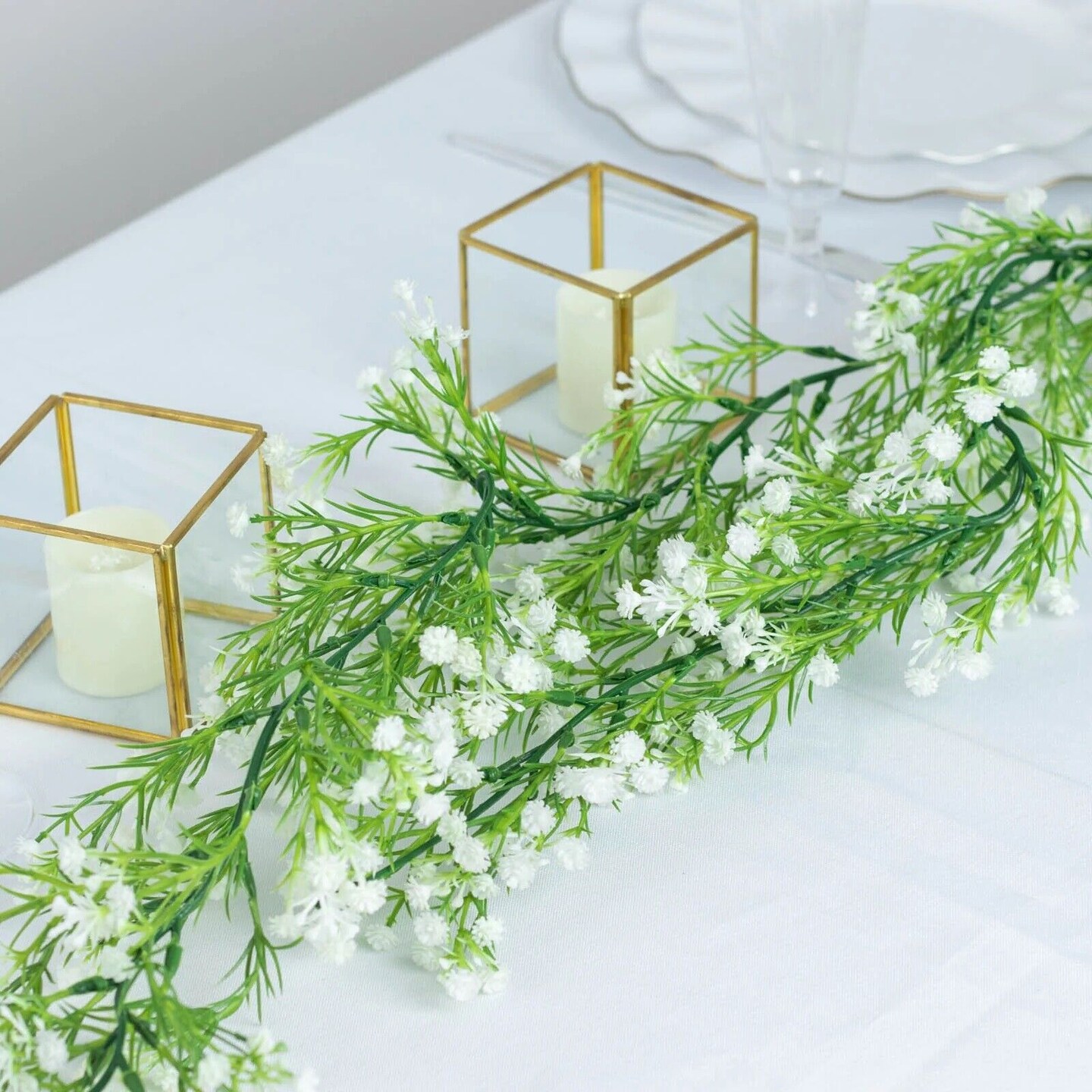 6 ft WHITE GREEN Silk Baby Breath Artificial Flower GARLAND