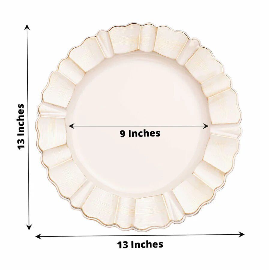 24 BEIGE GOLD 13&#x22; Round Scalloped Trim Charger Plates