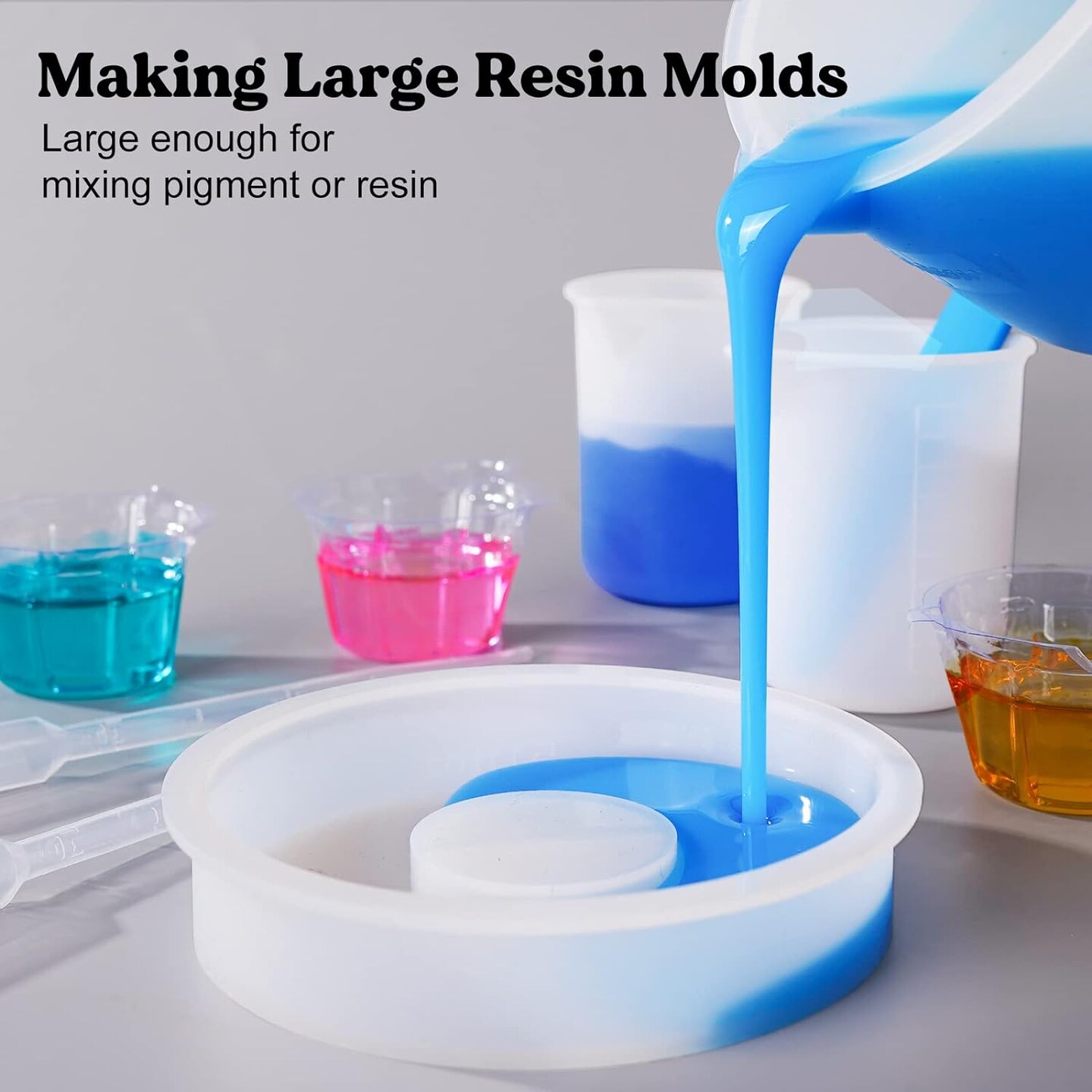 Silicone Measuring Cups,Resin Supplies with 600ml/20oz&100ml Thickening&Polishing Resin Mixing Cups,Easy to Clean,Silicone Stir Sticks,Silicone Cups for Epoxy Resin Mixing