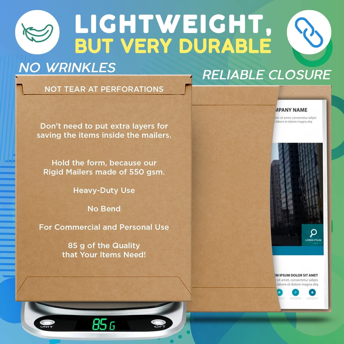 Rigid Mailers 11.75 x 14.5 Kraft Paperboard Mailers 11 3/4 x 14 1/2. Pack of 10 Recycled Mailing Envelopes. Stay Flat Mailers. Self sealing Chipboard Envelopes for Shipping Packaging.