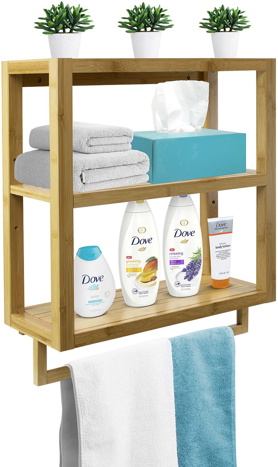 3-Tier Sorbus Bamboo Shelves & Towel Rack - Wall Mounted Storage and Organization for Bathroom, Kitchen & more