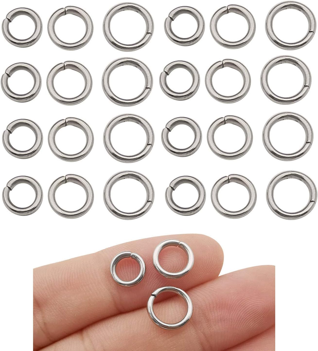 300pcs Mix 8mm 9mm 10mm Stainless Steel Thick Strong Rings Jump Rings Connector Rings for Jewelry Making Necklaces Bracelet Earrings Keychain DIY Craft (M536)