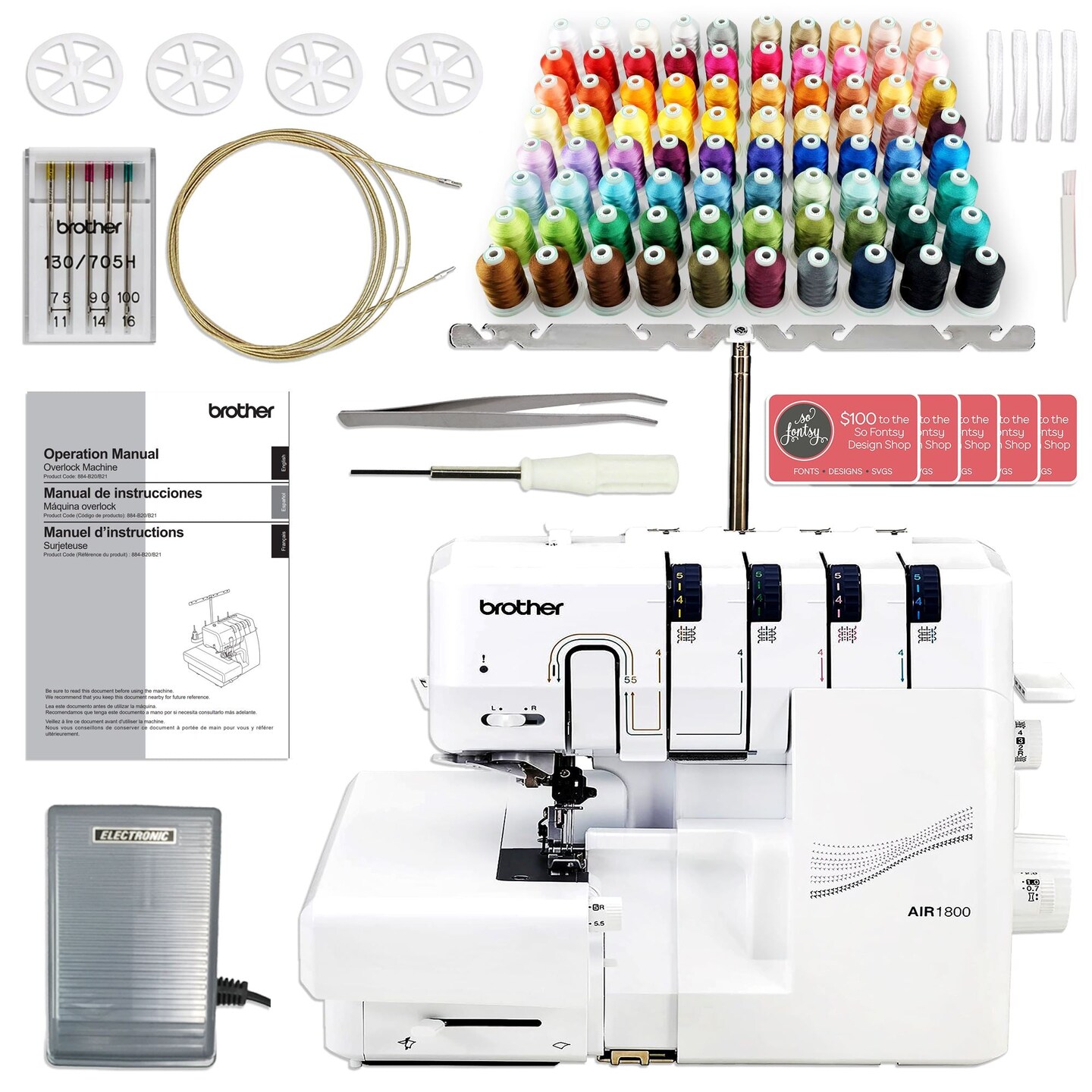 Brother Air1800 Air Serger with Jet-Air Threading &#x26; 80 Spool Thread Kit