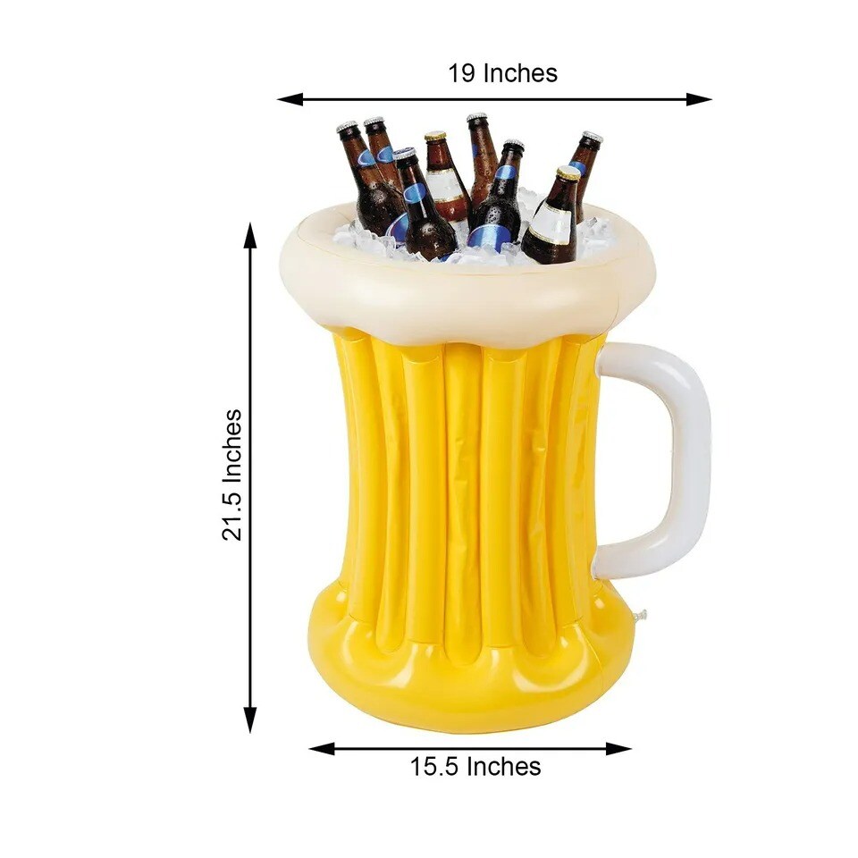 YELLOW WHITE 21&#x22; Inflatable Beer Mug Party DRINKS COOLER