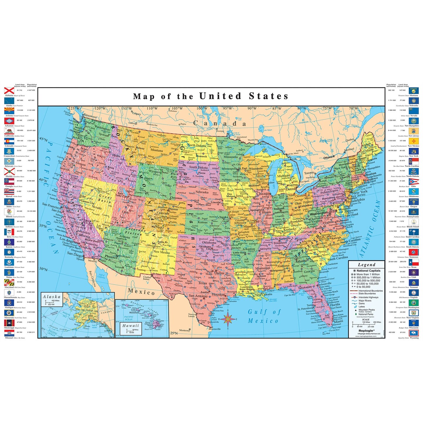 USA Map with Flags, 49&#x22;W x 33&#x22;H